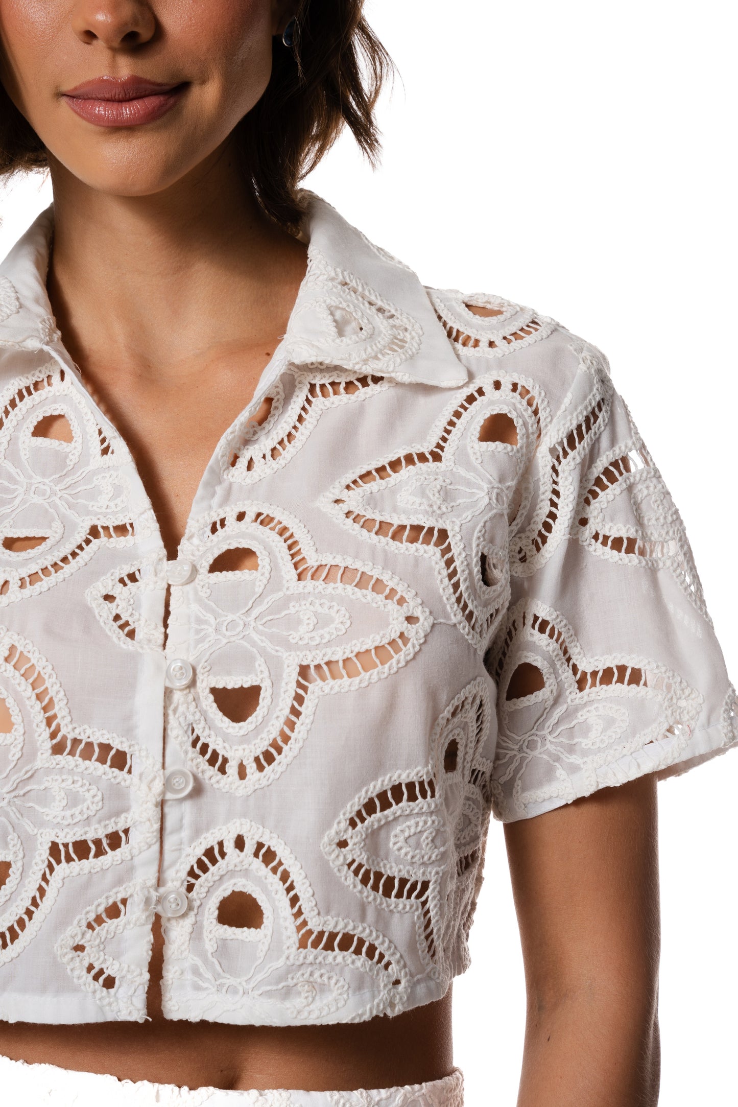 Camisa Cropped Guipir Noronha Off White