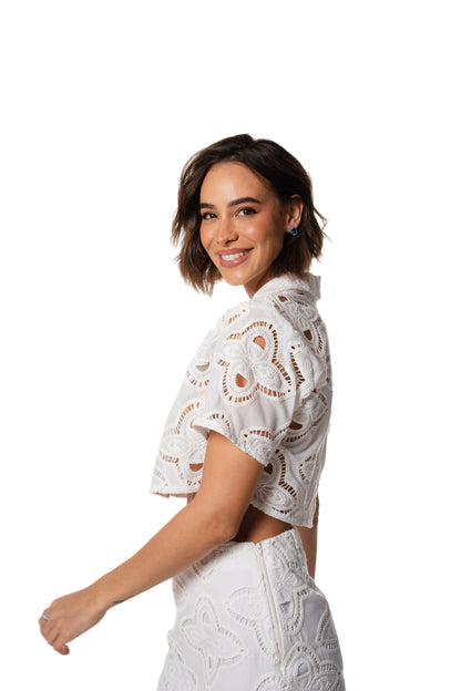 Camisa Cropped Guipir Noronha Off White