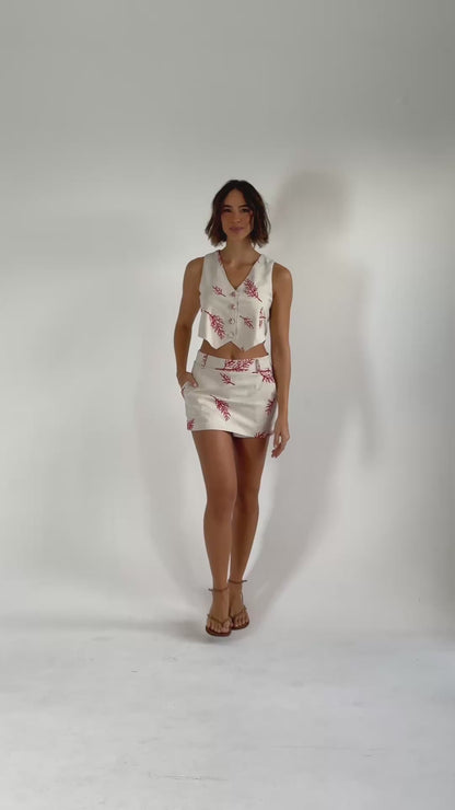 Short Saia Alfaiataria Linho Sofia Corais